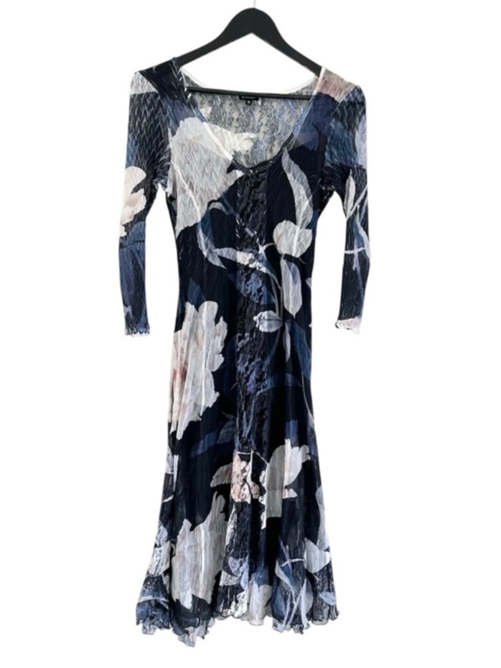 Komarov Blue and White Fit and Flare Dress with 3/4 Sleeves Small Camisole Lace